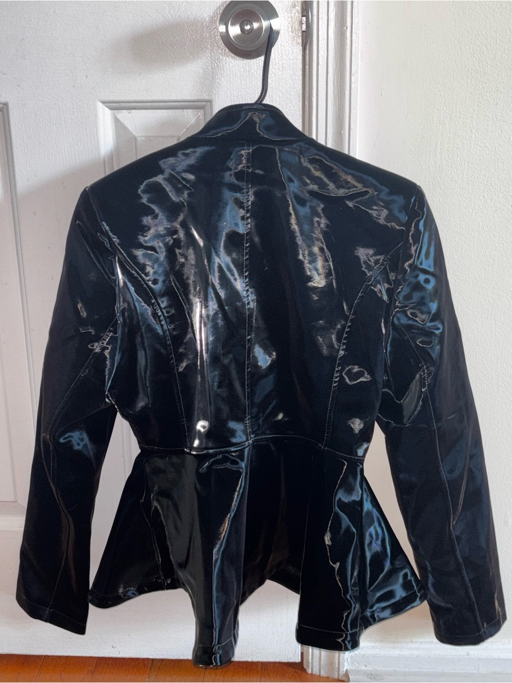 AKIRA Black Patent Peplum Blazer
